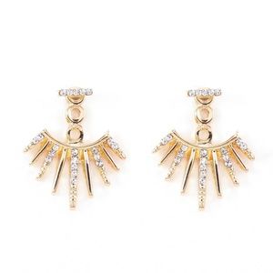 Crystal Spike Ear Jacket Earrings Gold Bar Pave